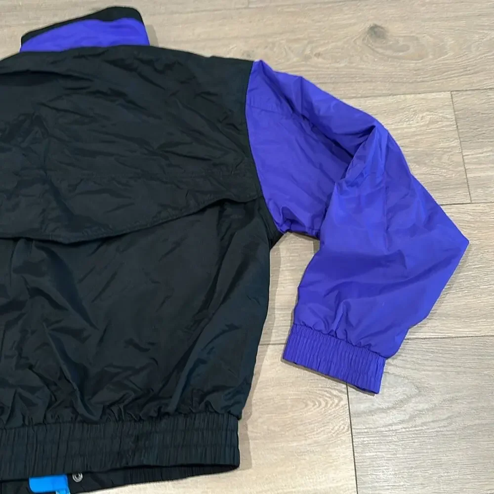 SPORTS AFIELD 90's Black Purple Blue Nylon Shell Zip-Up Jacket Size Medium